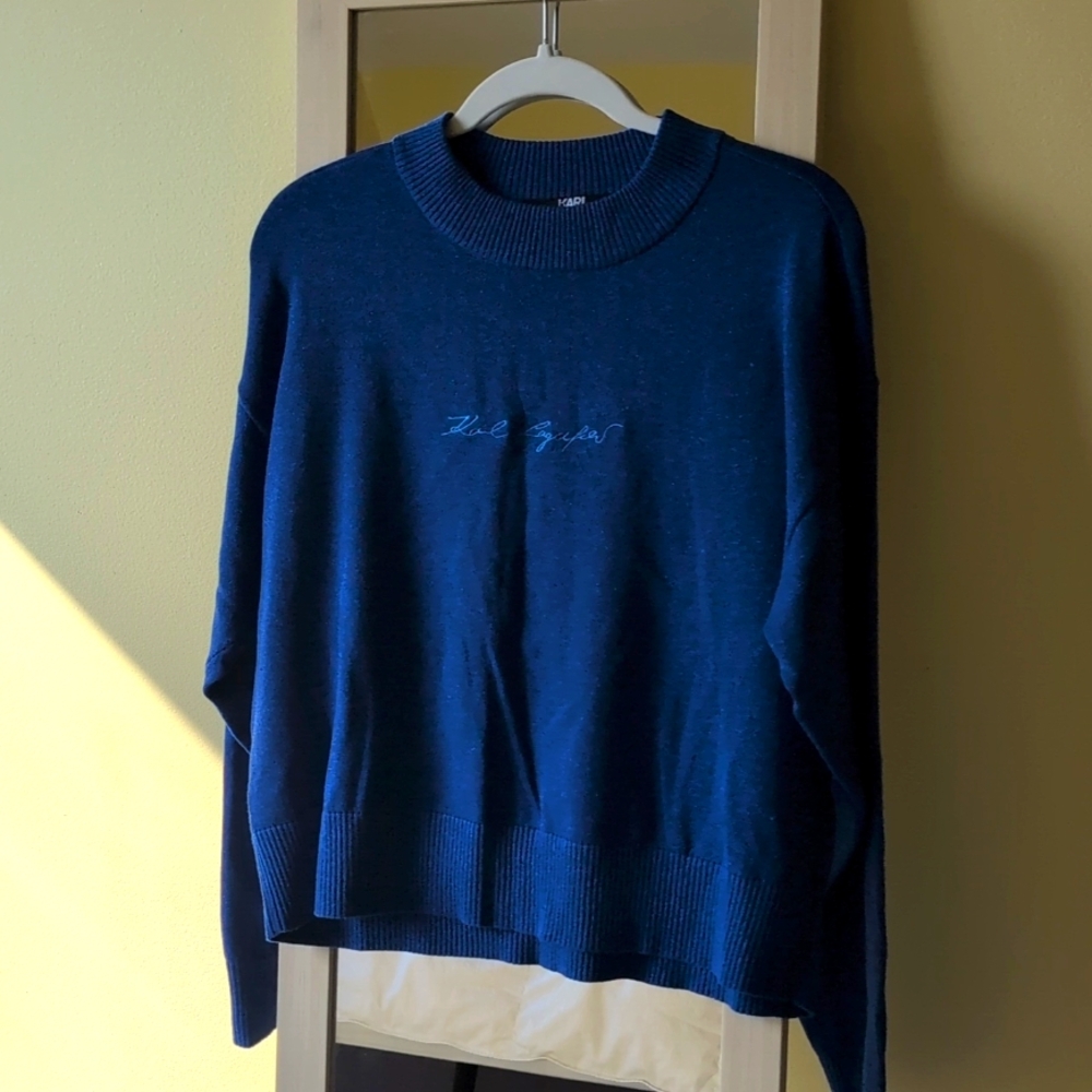 Karl Lagerfeld Royal Blue Crew Neck Lurex Sweater